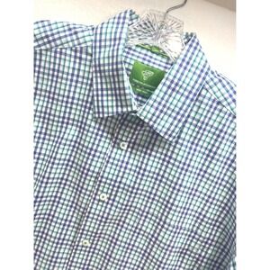 Forsyth of Canada Mens Blue Green Check Short Sleeve Non Iron ButtonDownShirt L